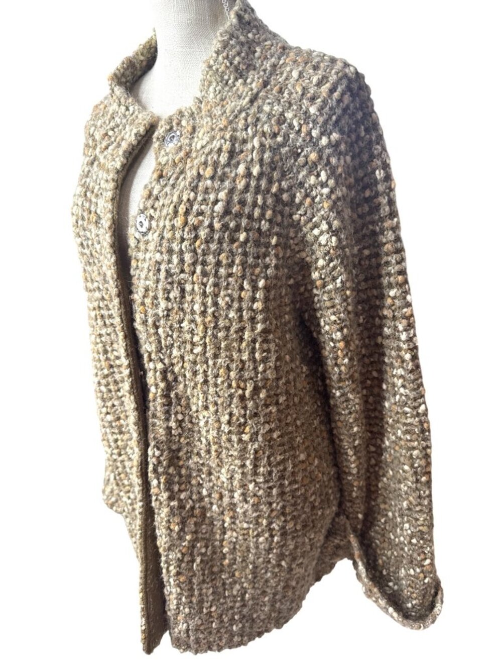 Leo & Nicole Textured Knit Cardigan Sweater Beige/Brown Front Button Closure 2X